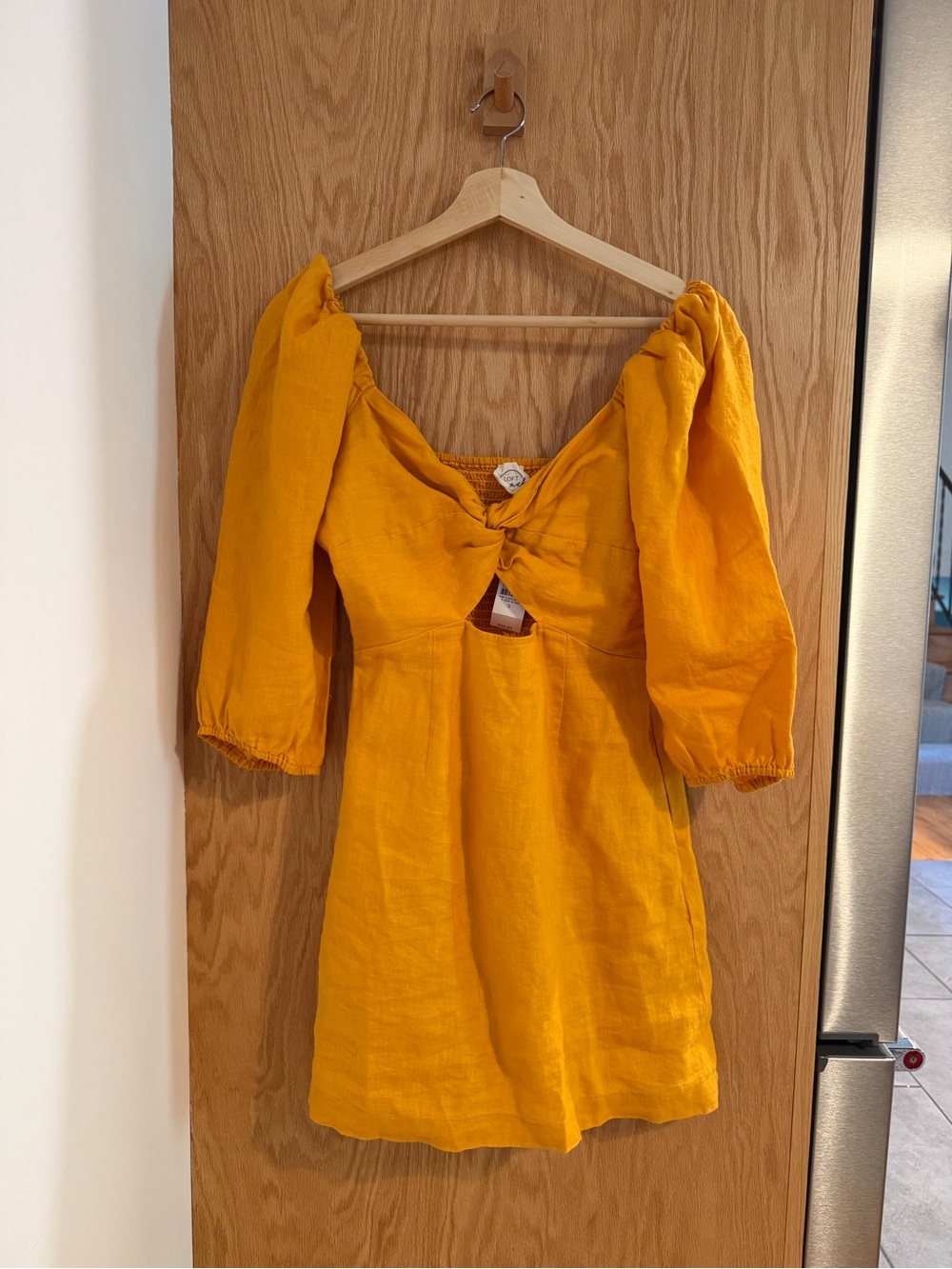 LOFT Papaya Puff-Sleeve Linen Mini Dress NWT